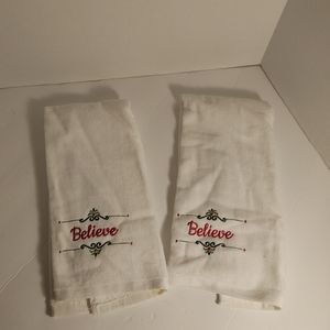 2 Holiday Hand Towels Soft White Red Letters Believe